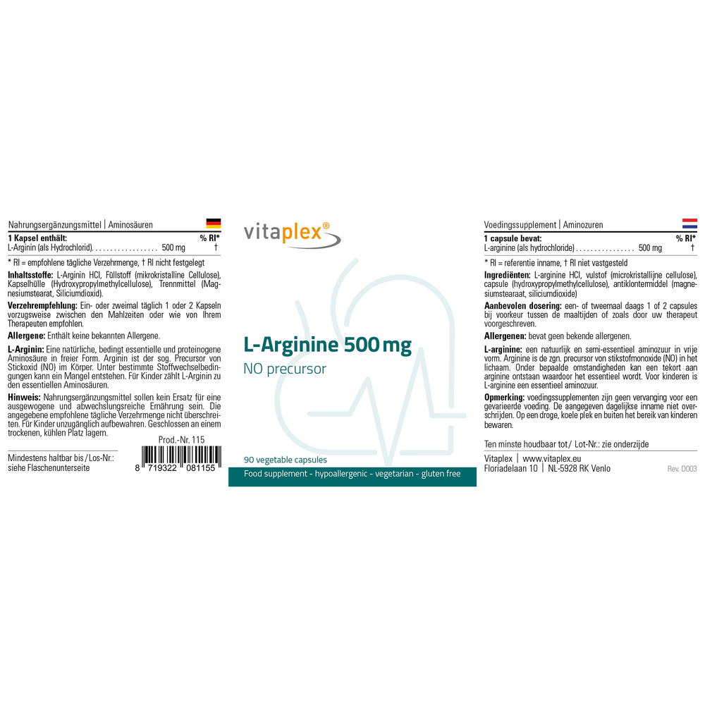 
                      
                        L-Arginine Supplementen Vitaplex   
                      
                    