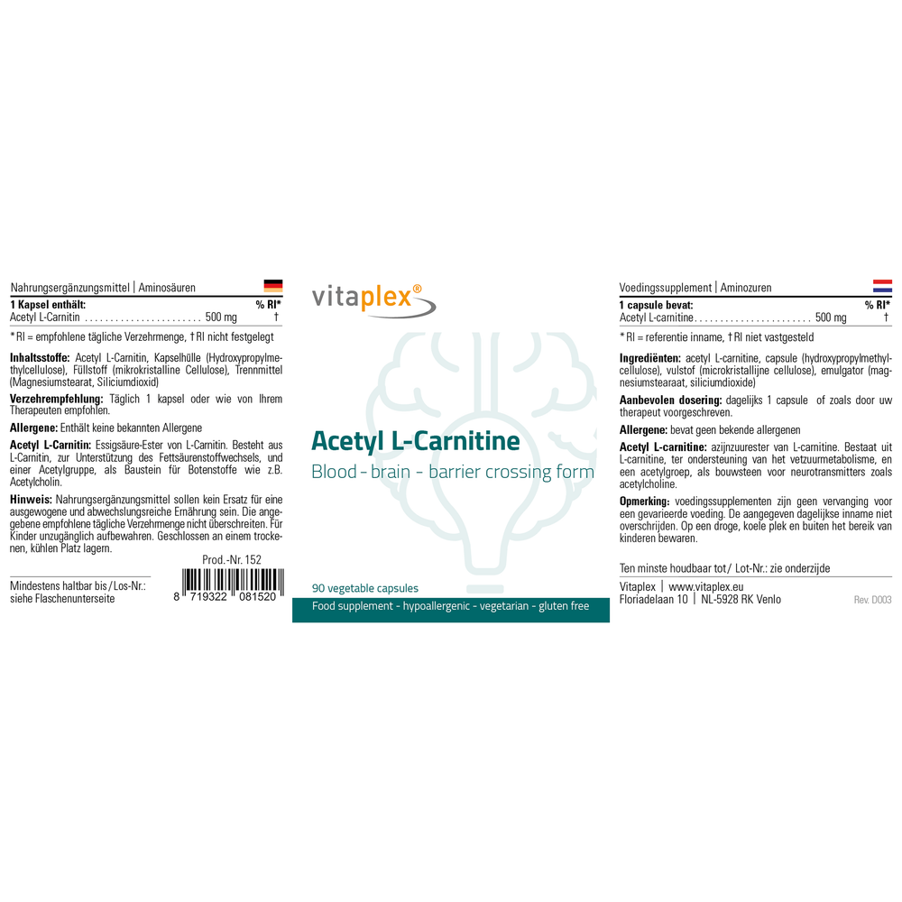 
                      
                        Acetyl L-Carnitine Supplementen Vitaplex   
                      
                    