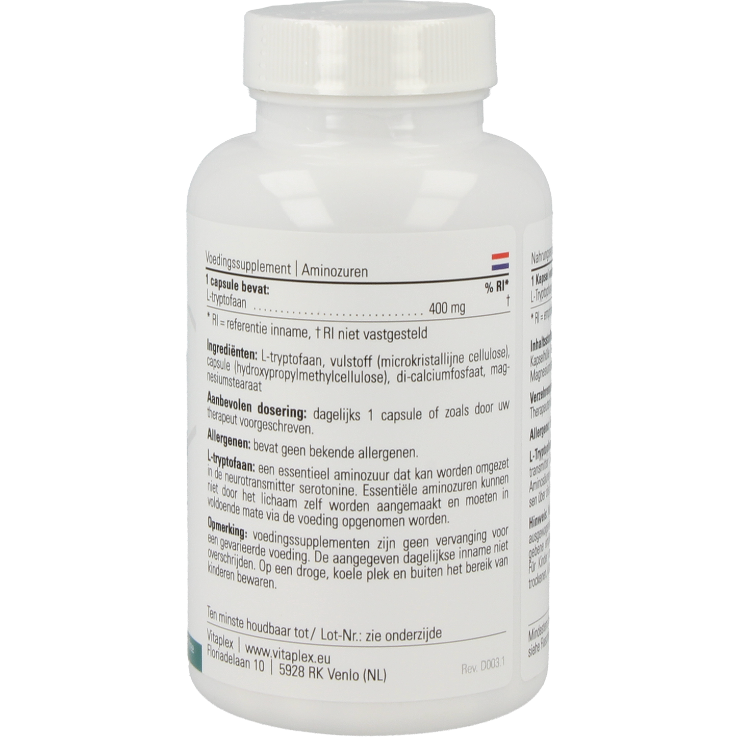 L-Tryptophan 400 mg Supplementen Vitaplex   