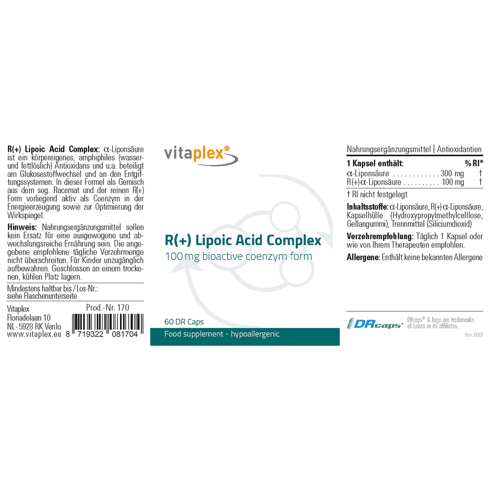 
                      
                        R(+) Lipoic Acid Complex Supplementen Vitaplex   
                      
                    