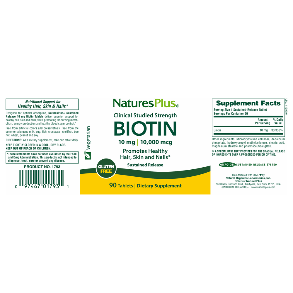 
                      
                        Biotin 10 mg Supplement Natures Plus   
                      
                    