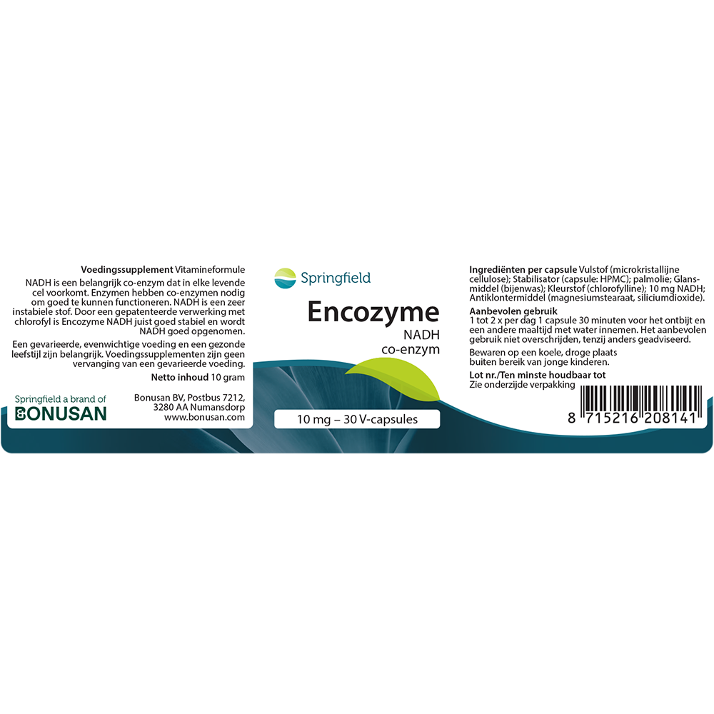 Encozyme | 10 mg NADH co-enzym 30 V-caps. Springfield