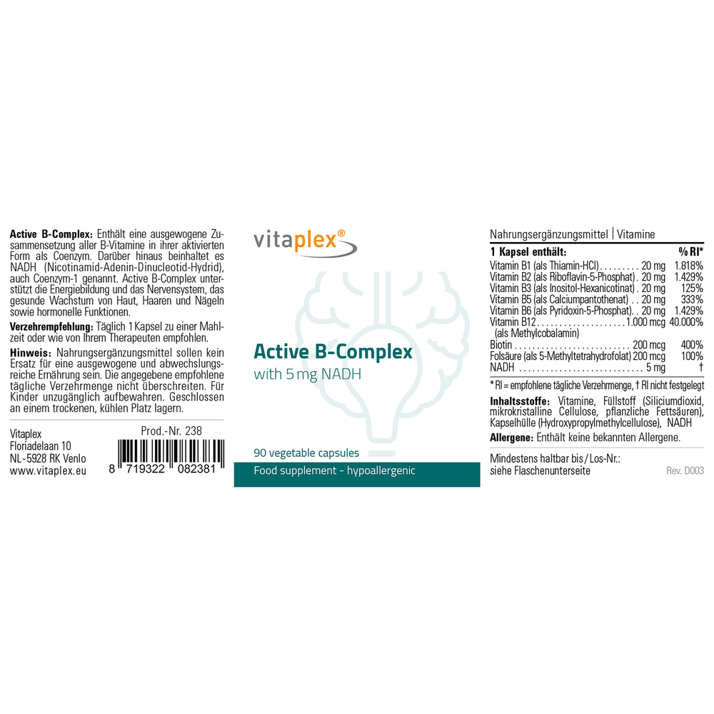 
                      
                        Active B-Complex Supplementen Vitaplex   
                      
                    