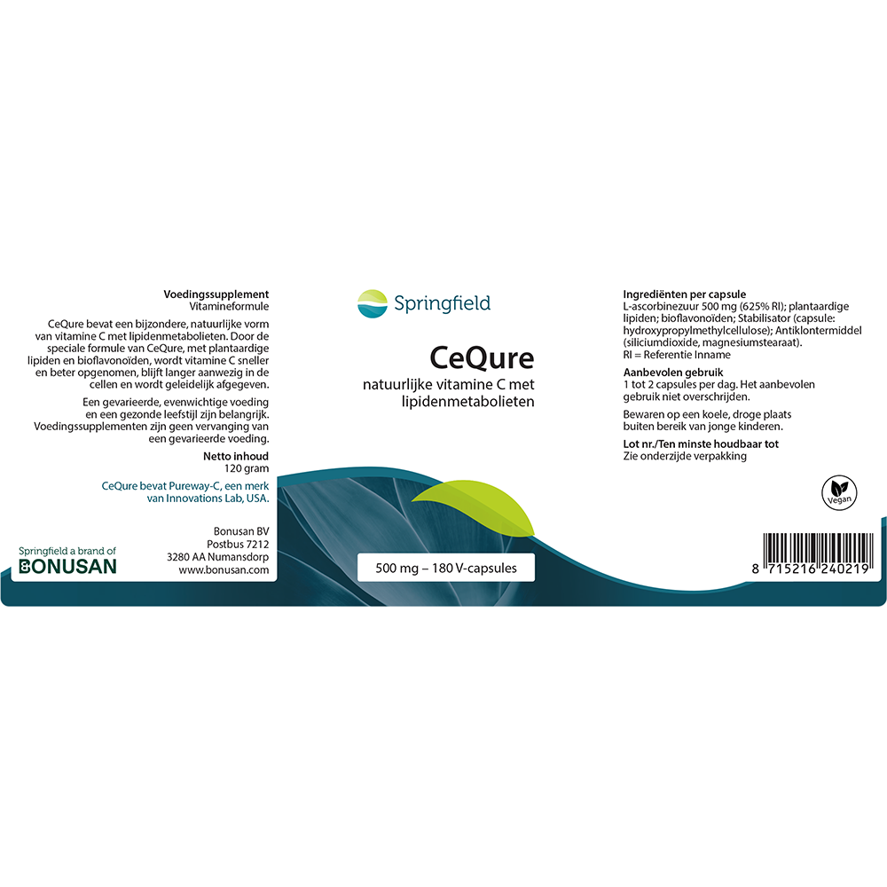 CeQure vitamine C | 500 mg 180 V-caps. Springfield