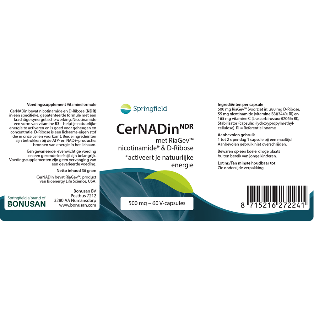CerNADin Nicotinamide & D-ribose | 500 mg 60 V-caps. Springfield
