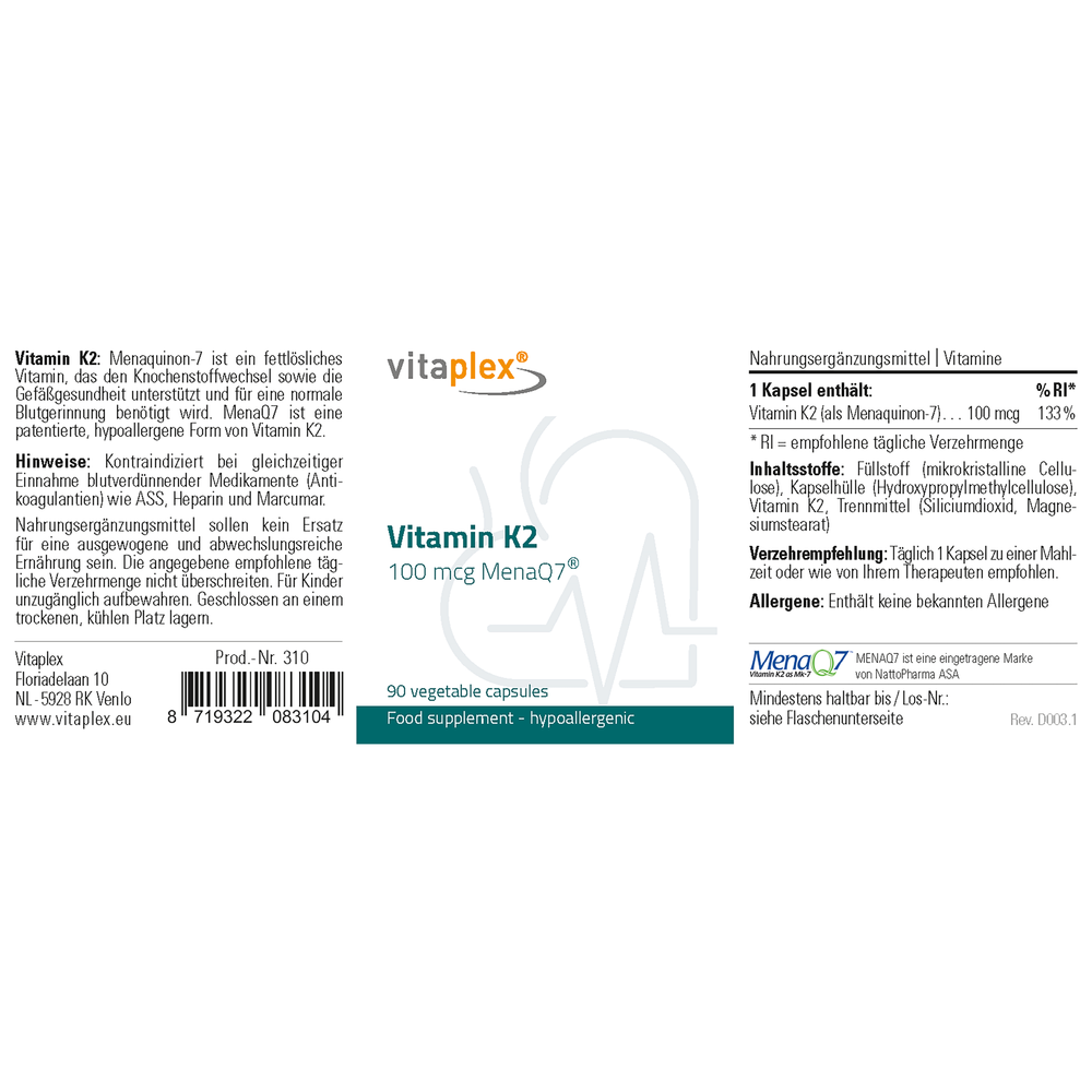 
                      
                        Vitamin K2 100 mcg Supplementen Vitaplex   
                      
                    