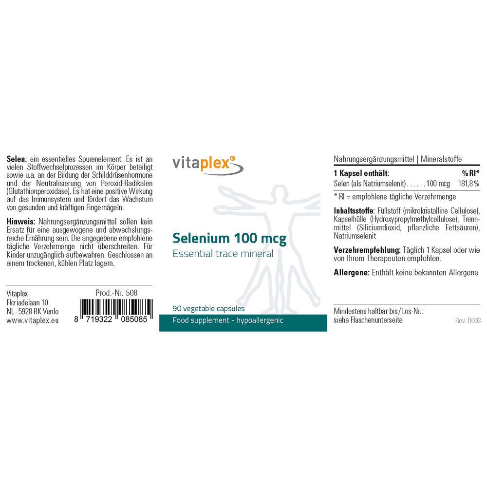 
                      
                        Selenium 100 mcg Supplementen Vitaplex   
                      
                    