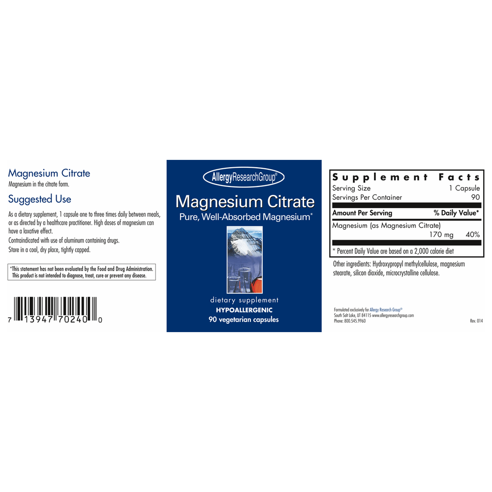 
                      
                        Magnesium Citrate Supplement Allergy Research Group   
                      
                    