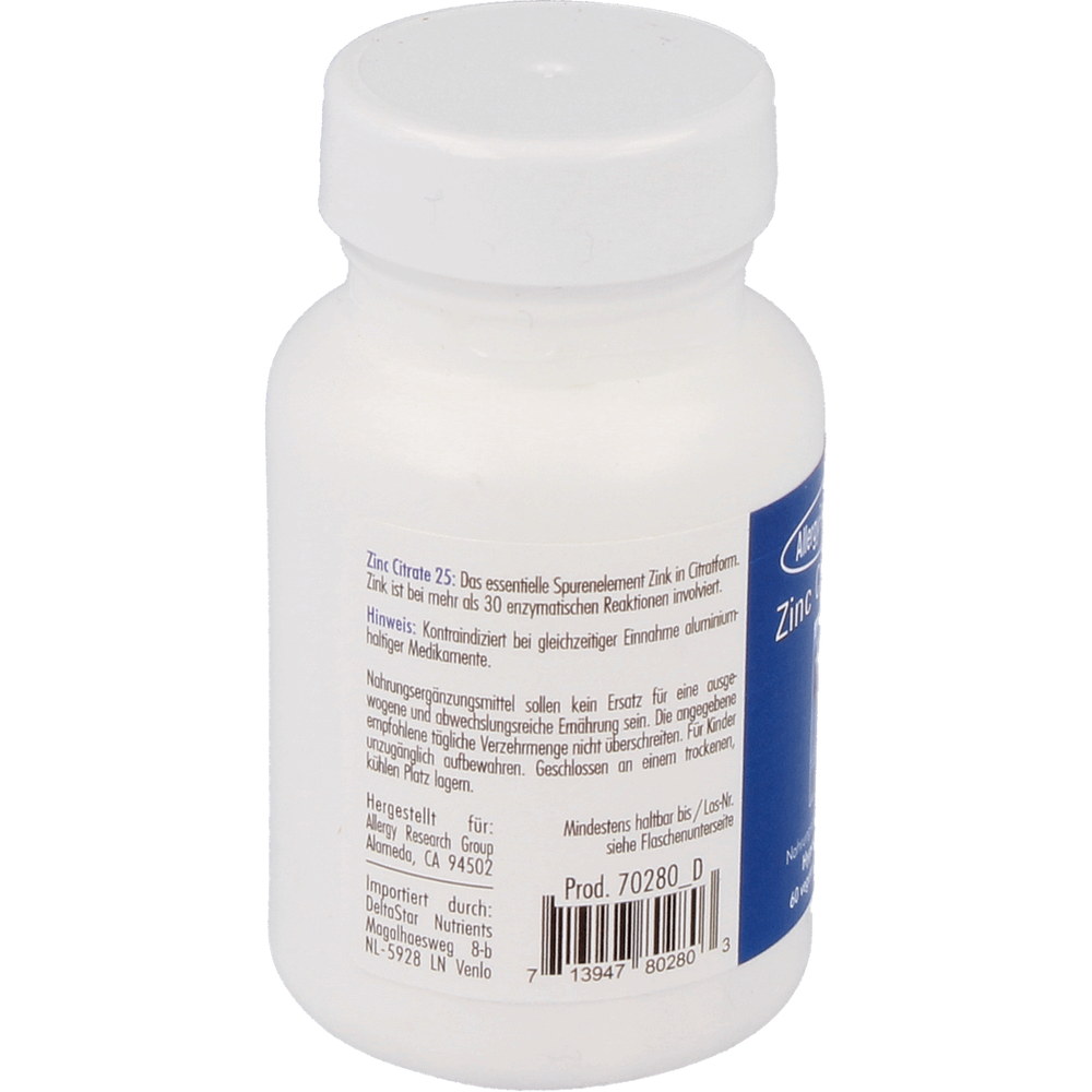 
                      
                        Zinc Citrate 25 mg Supplement Allergy Research Group   
                      
                    