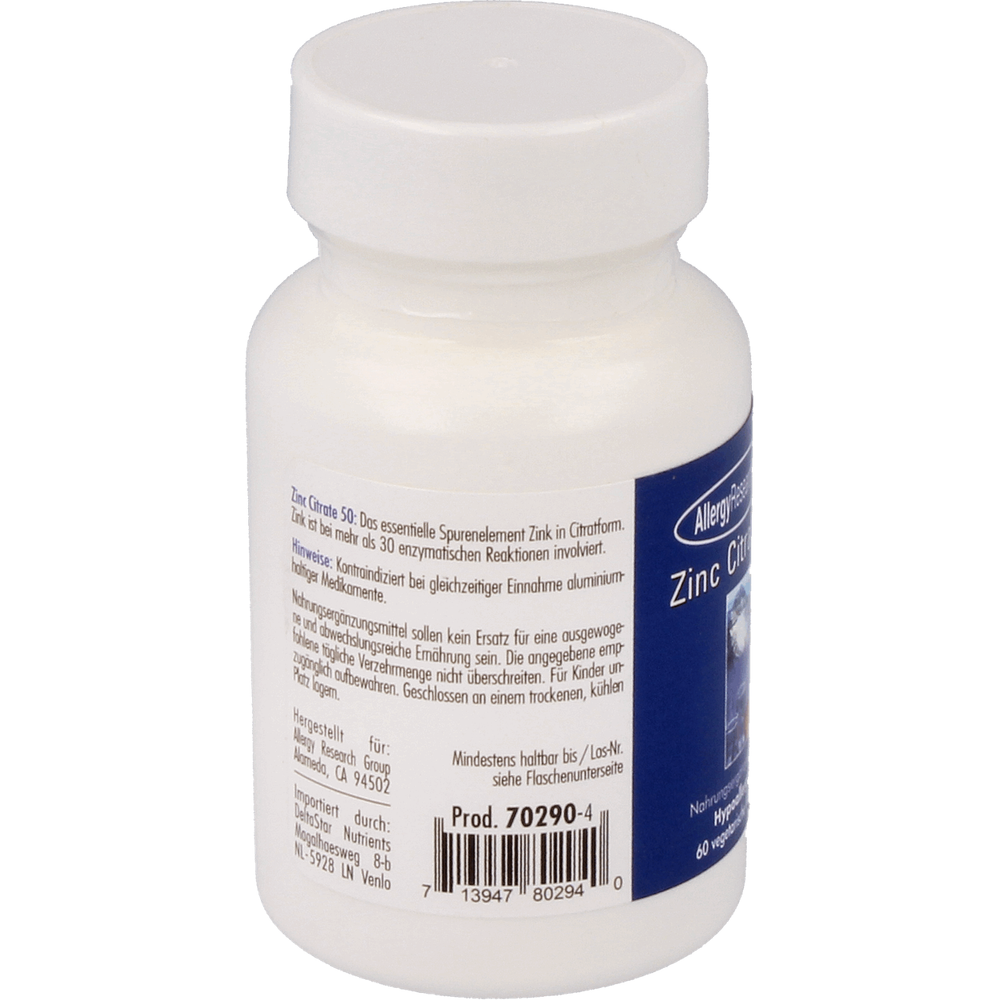 
                      
                        Zinc Citrate 50 mg Supplement Allergy Research Group   
                      
                    