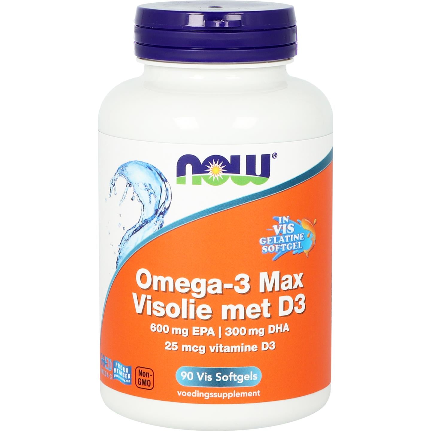 Omega-3 Max Visolie met D3 600 mg EPA 300 mg DHA Vetzuren NOW Default Title