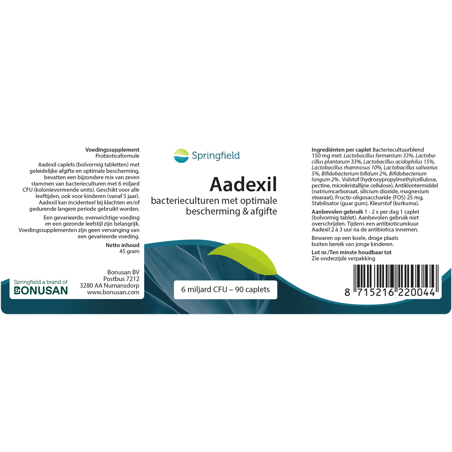 Aadexil probiotica | 6 miljard CFU 90 caplets Springfield