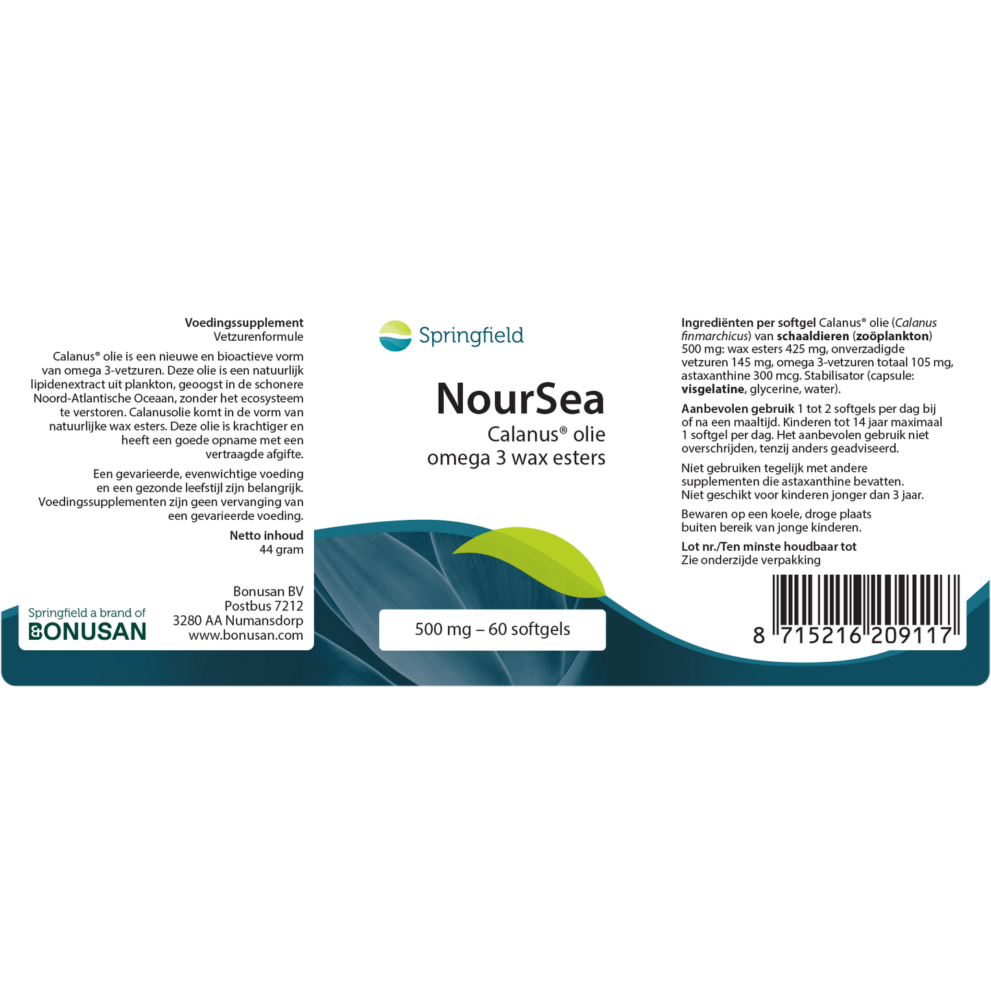 NourSea Calanus olie | 500 mg 60 softgels Springfield