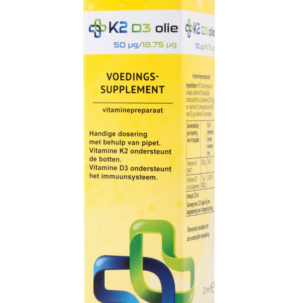 Vitamine K2 D3 olie Voedingssupplementen K2 MedicalCare Benelux 1 flesje voor 4 maanden