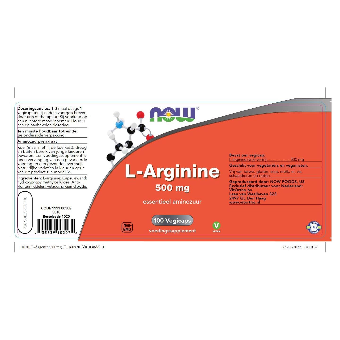 L-Arginine 500 mg Aminozuren NOW