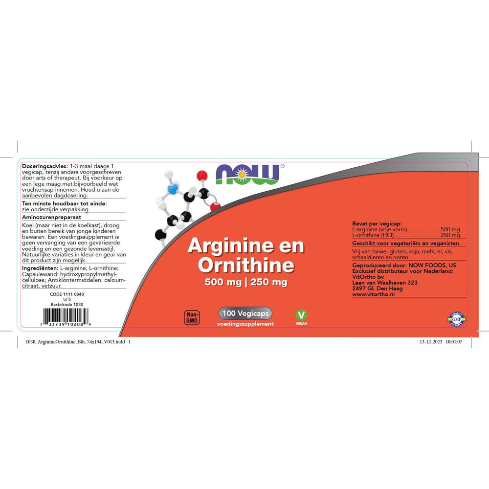 Arginine en Ornithine 500/250 mg Aminozuren NOW