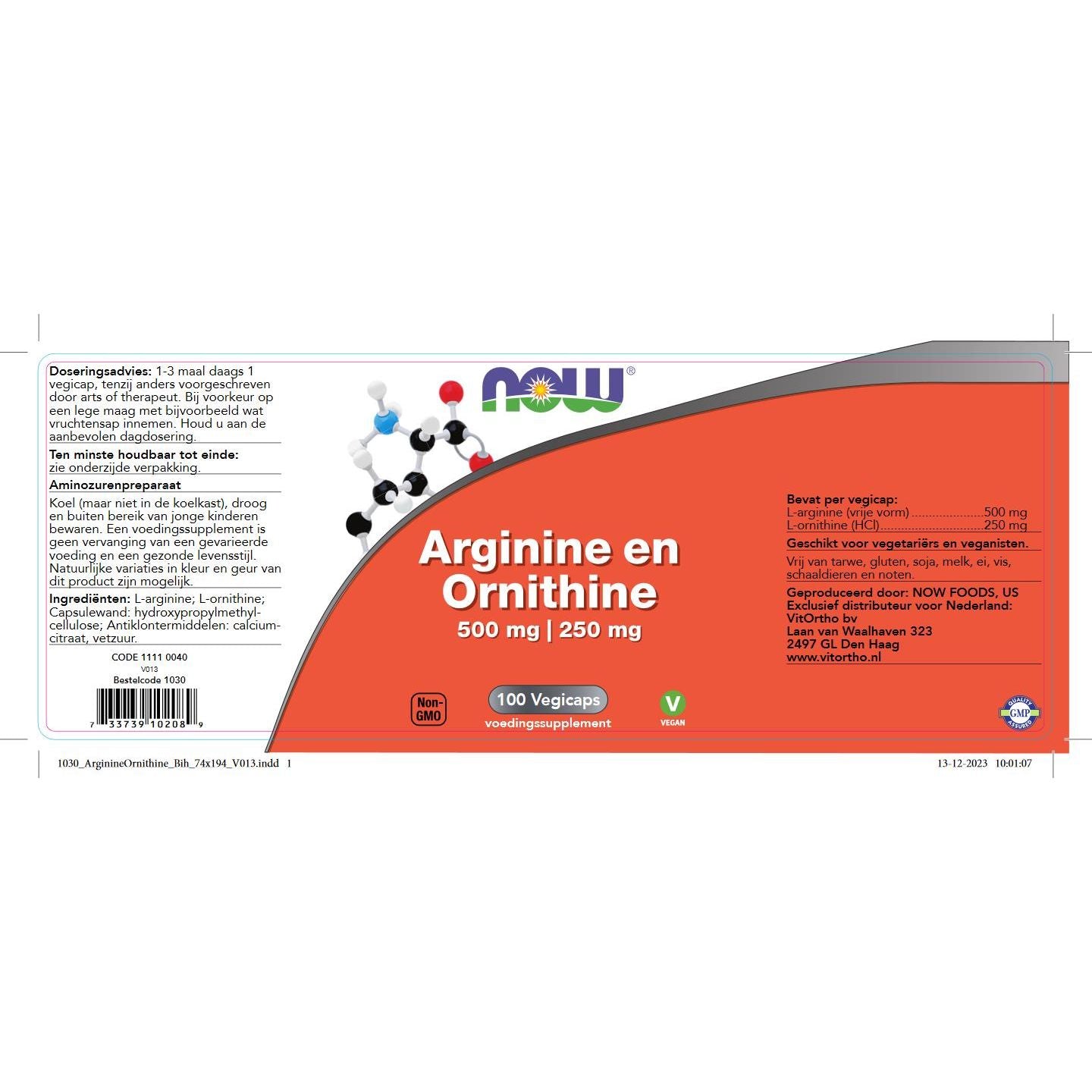 Arginine en Ornithine 500/250 mg Aminozuren NOW