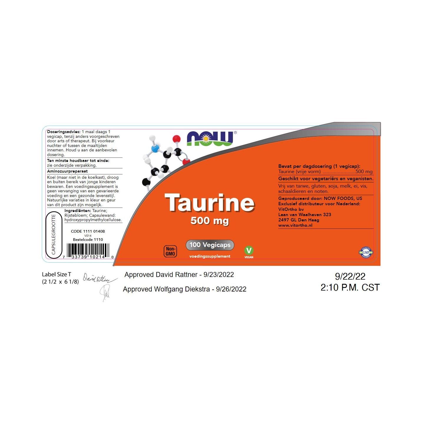 Taurine 500 mg Aminozuren NOW