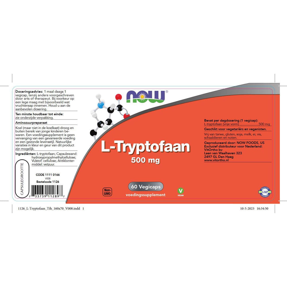 L-Tryptofaan 500 mg Aminozuren NOW