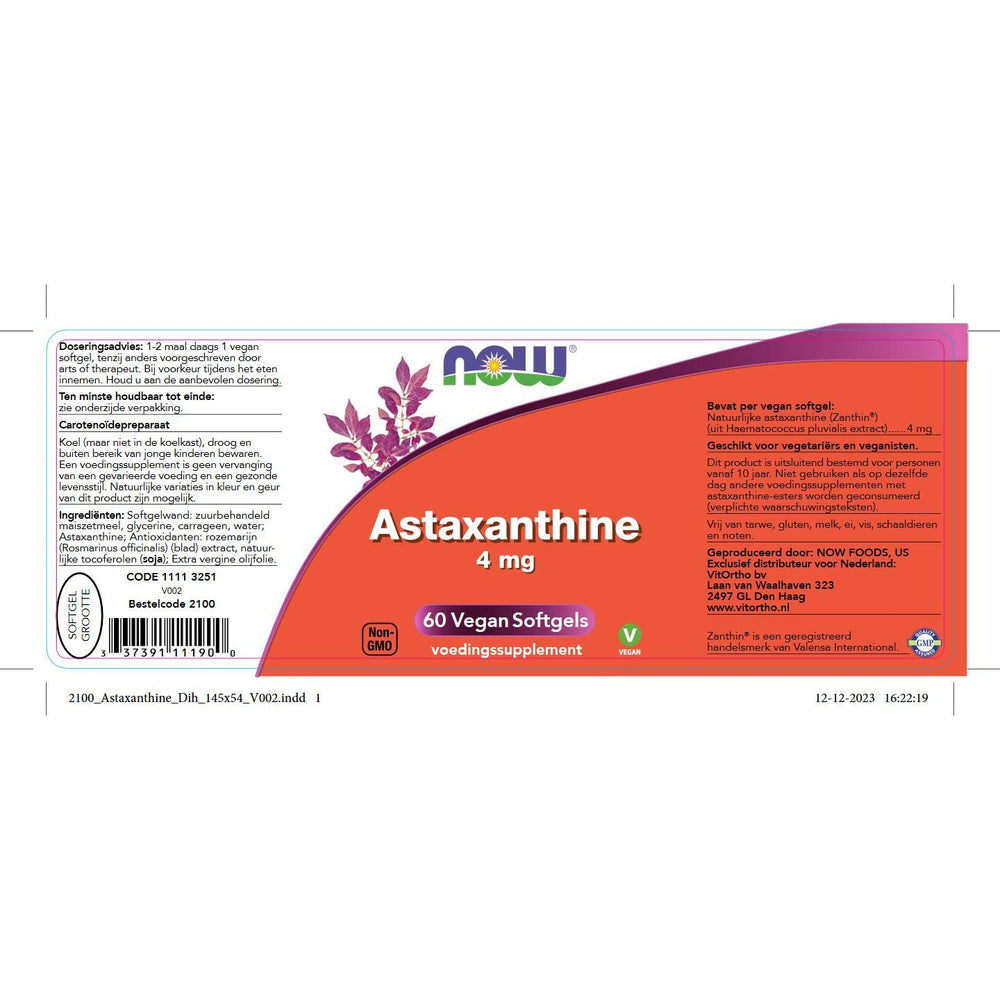 Astaxanthine 4 mg Vitamine A (carotenoïden) NOW