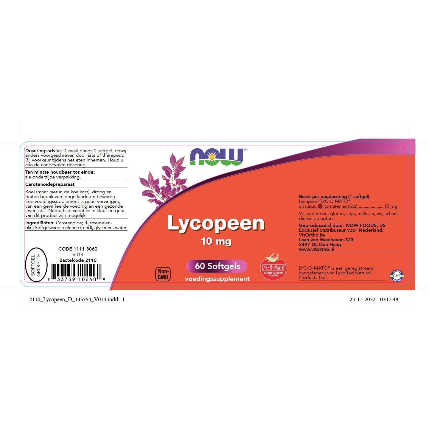 Lycopeen 10 mg Vitamine A (carotenoïden) NOW