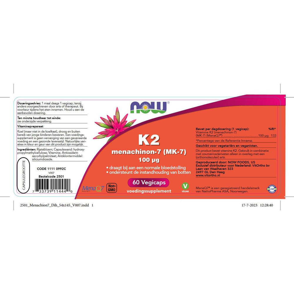 K2 Menachinon-7 (MK-7) 100 mcg Vitamine K NOW