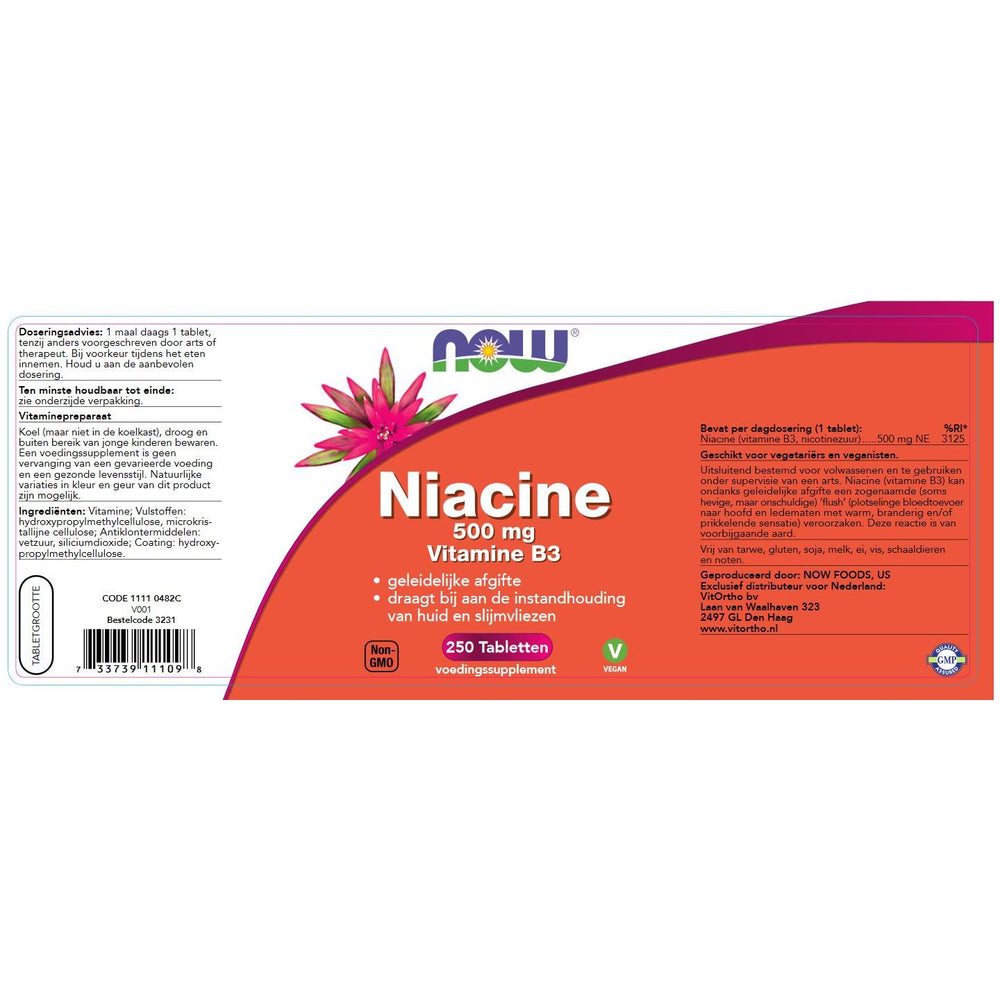 
                      
                        Niacine 500 mg vitamine B3 geleidelijke afgifte Vitamine B NOW
                      
                    