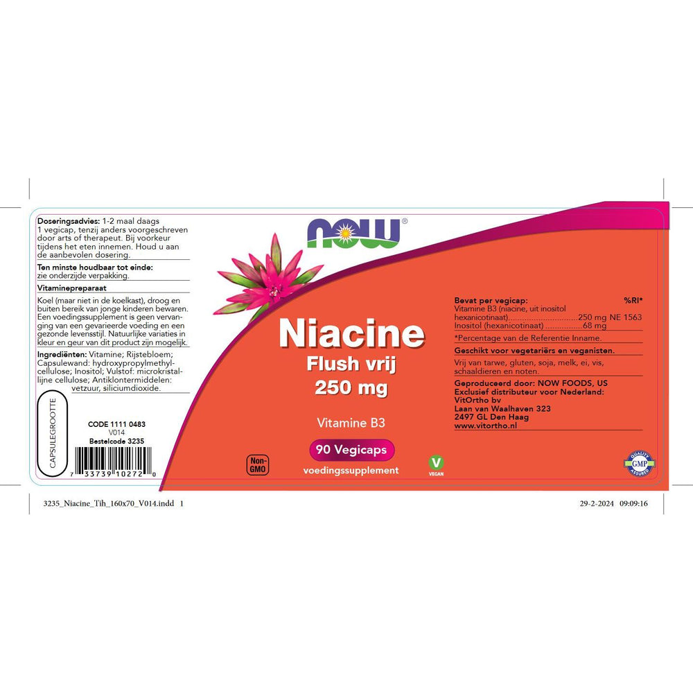 Niacine Flush vrij 250 mg Vitamine B NOW