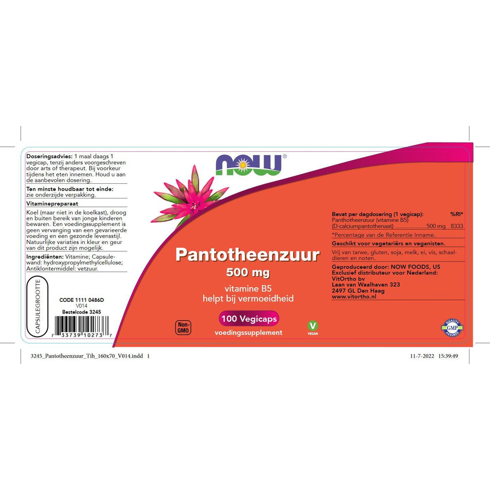 
                      
                        Pantotheenzuur 500 mg (B5) Vitamine B NOW
                      
                    