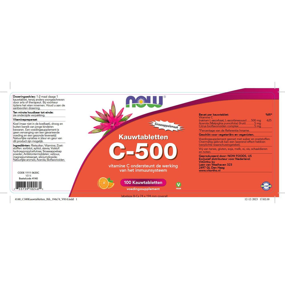 
                      
                        C-500 Kauwtabletten Sinaasappelsmaak Vitamine C NOW
                      
                    