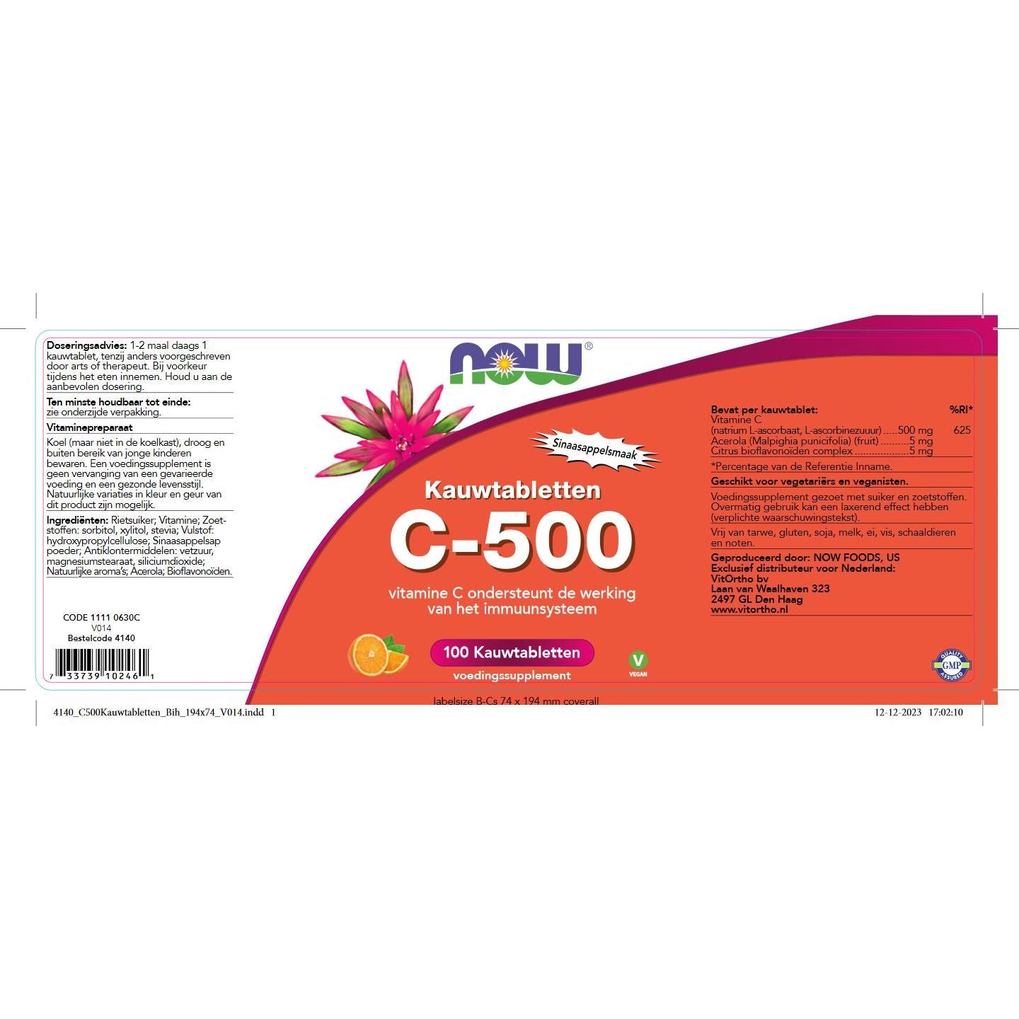 C-500 Kauwtabletten Sinaasappelsmaak Vitamine C NOW