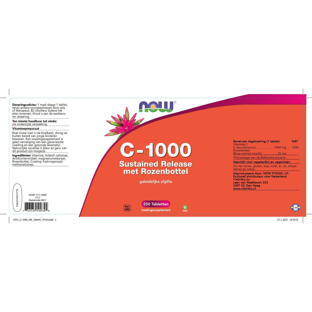 C-1000 Sustained Release met Rozenbottel Vitamine C NOW