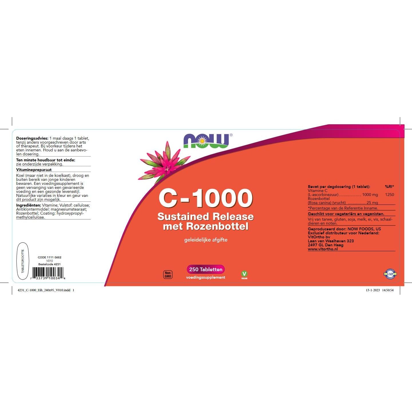 C-1000 Sustained Release met Rozenbottel Vitamine C NOW