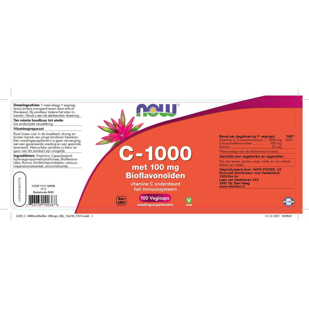 C-1000 met 100 mg Bioflavonoïden Vitamine C NOW