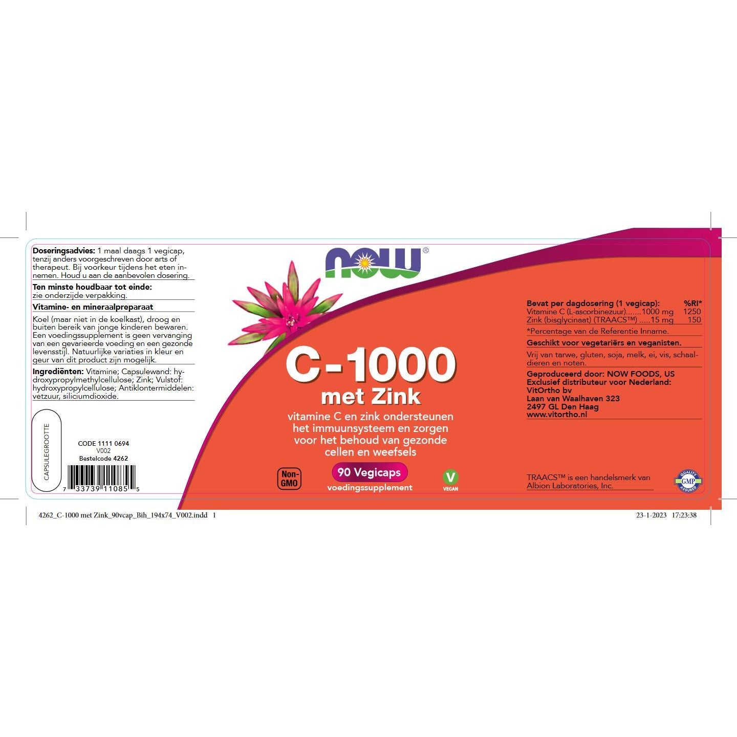 C-1000 met Zink Vitamine C NOW