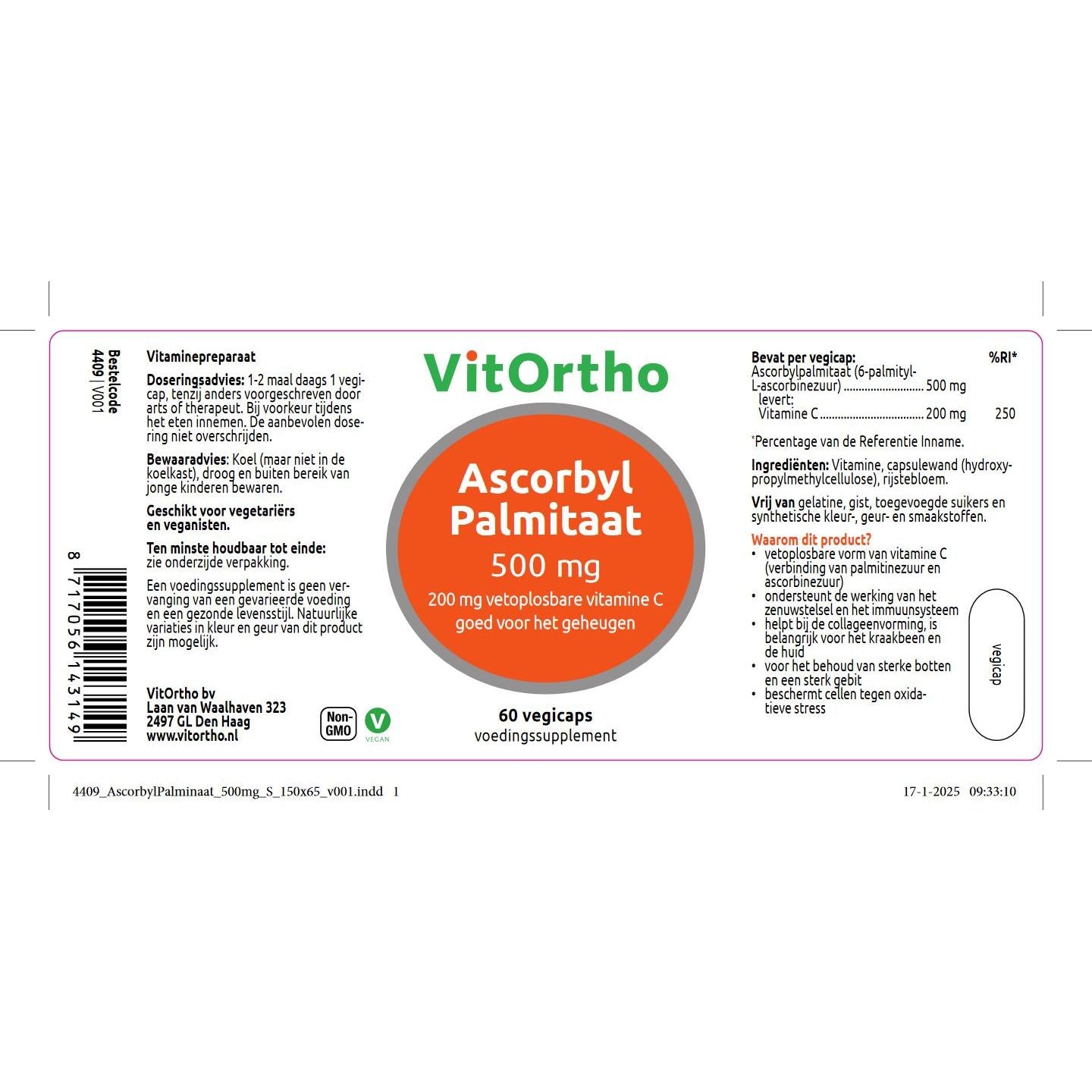 Ascorbyl Palmitaat 500 mg Vitamine C VitOrtho
