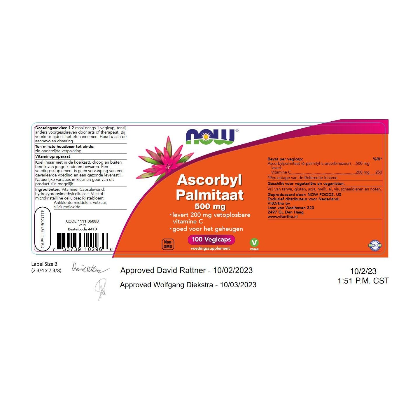 Ascorbyl Palmitaat 500 mg Vitamine C NOW