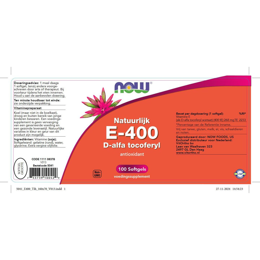 
                      
                        E-400 D-alfa tocoferyl Vitamine E NOW
                      
                    