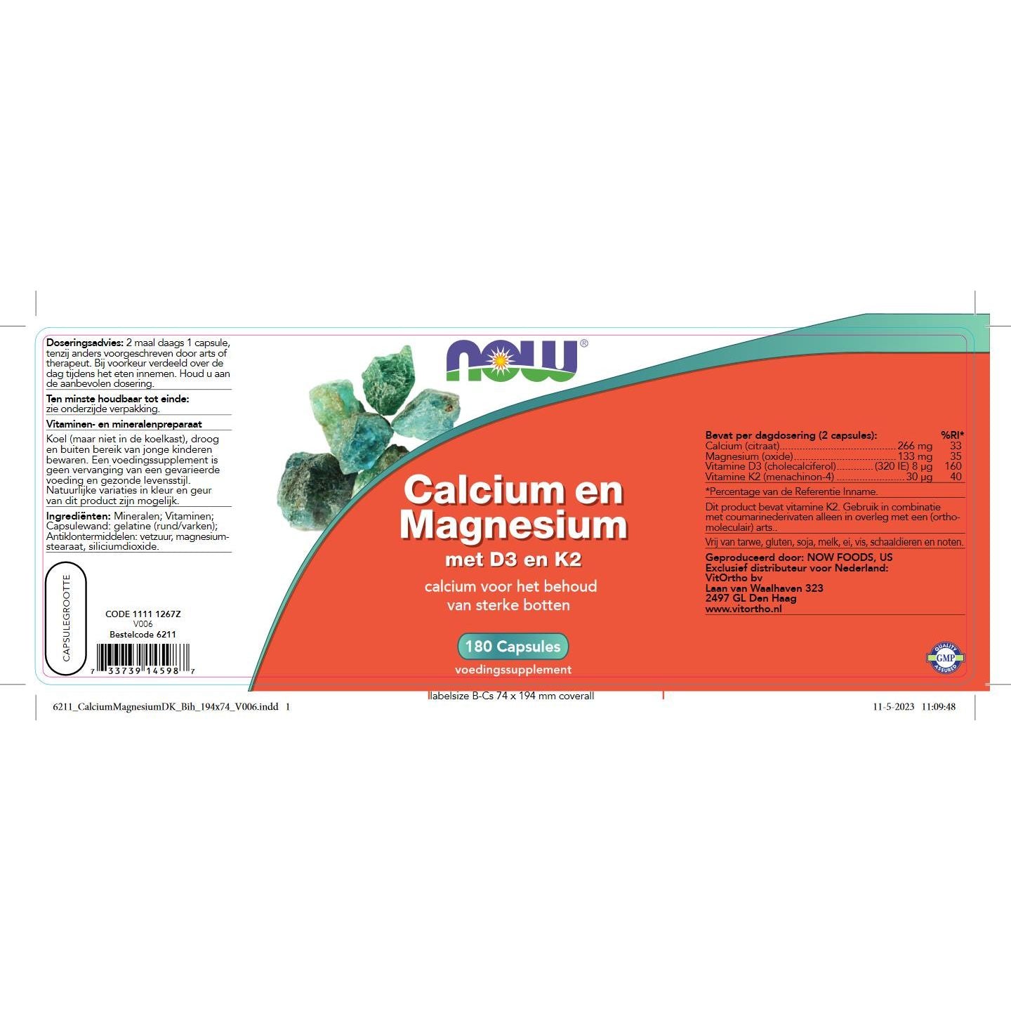 Calcium en Magnesium met D3 en K2 Mineralen NOW