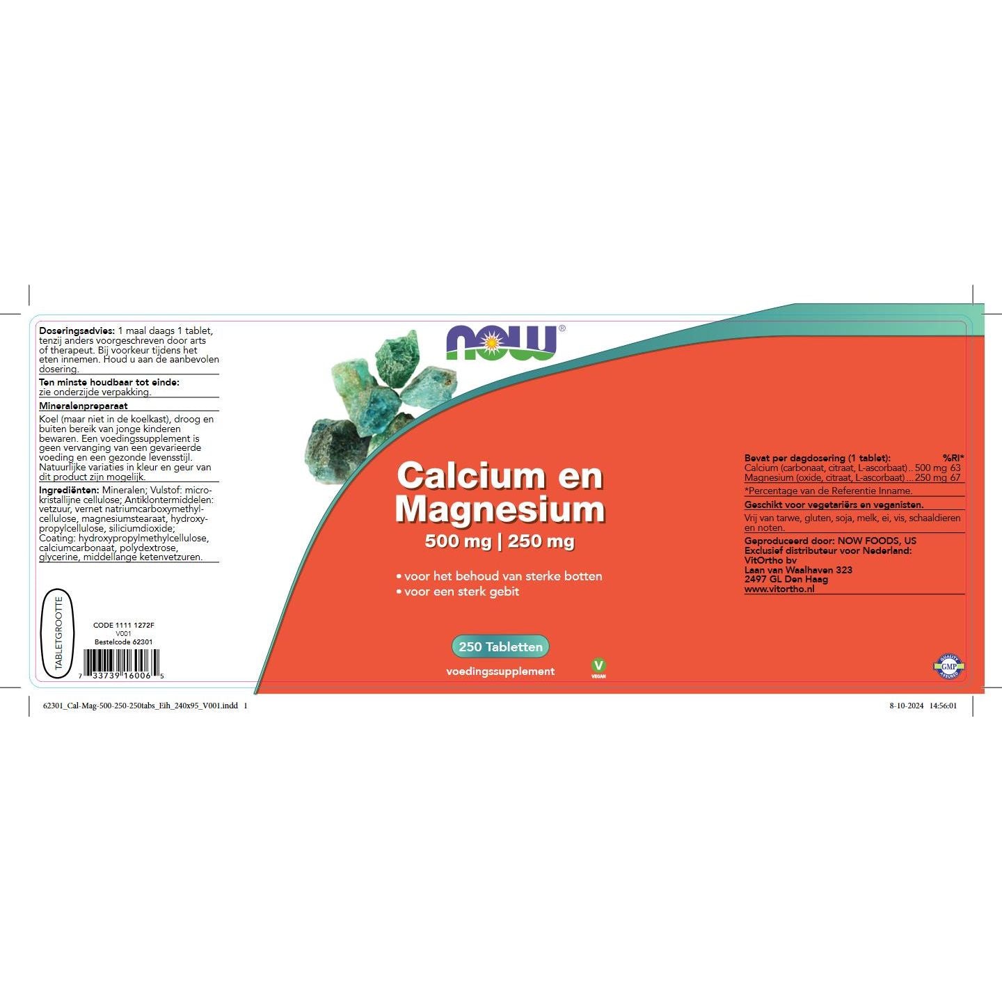 Calcium 500 mg en Magnesium 250 mg Mineralen NOW