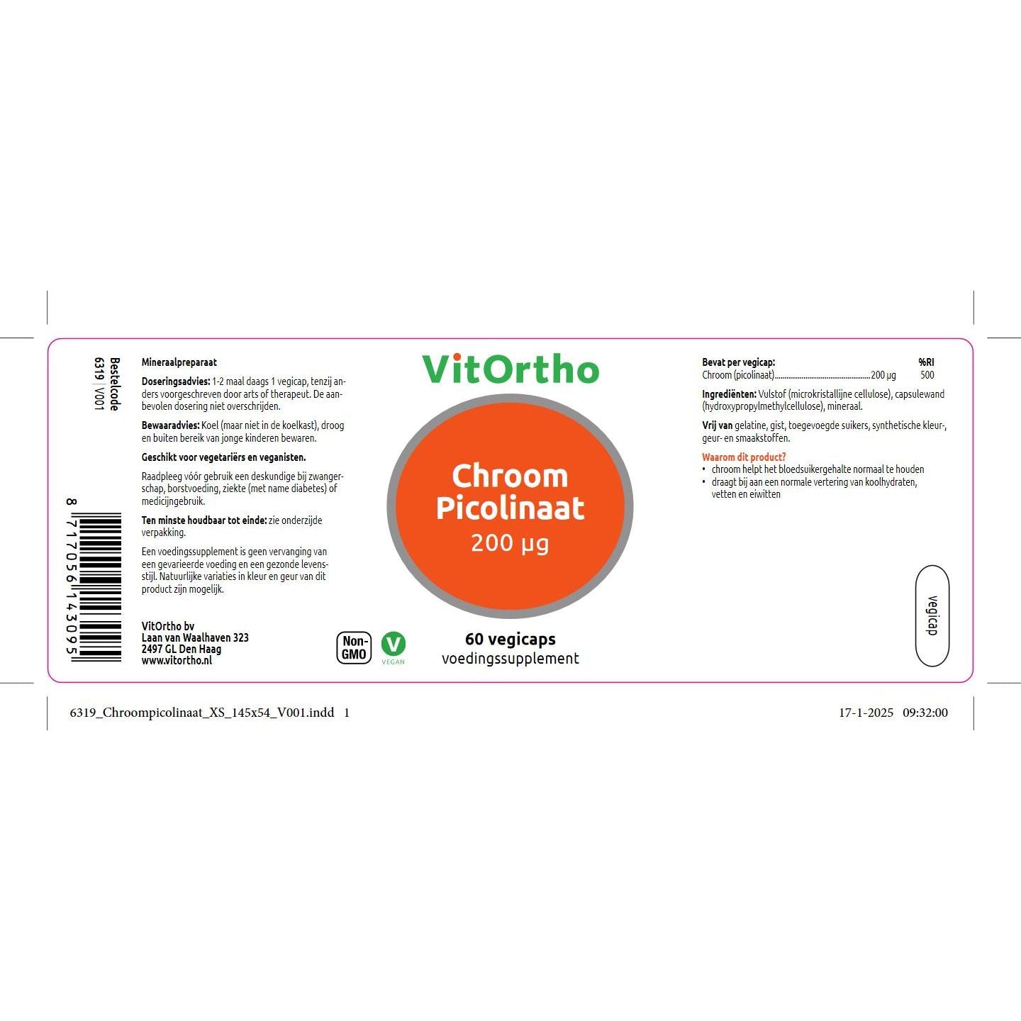 Chroom Picolinaat 200 mcg Mineralen VitOrtho
