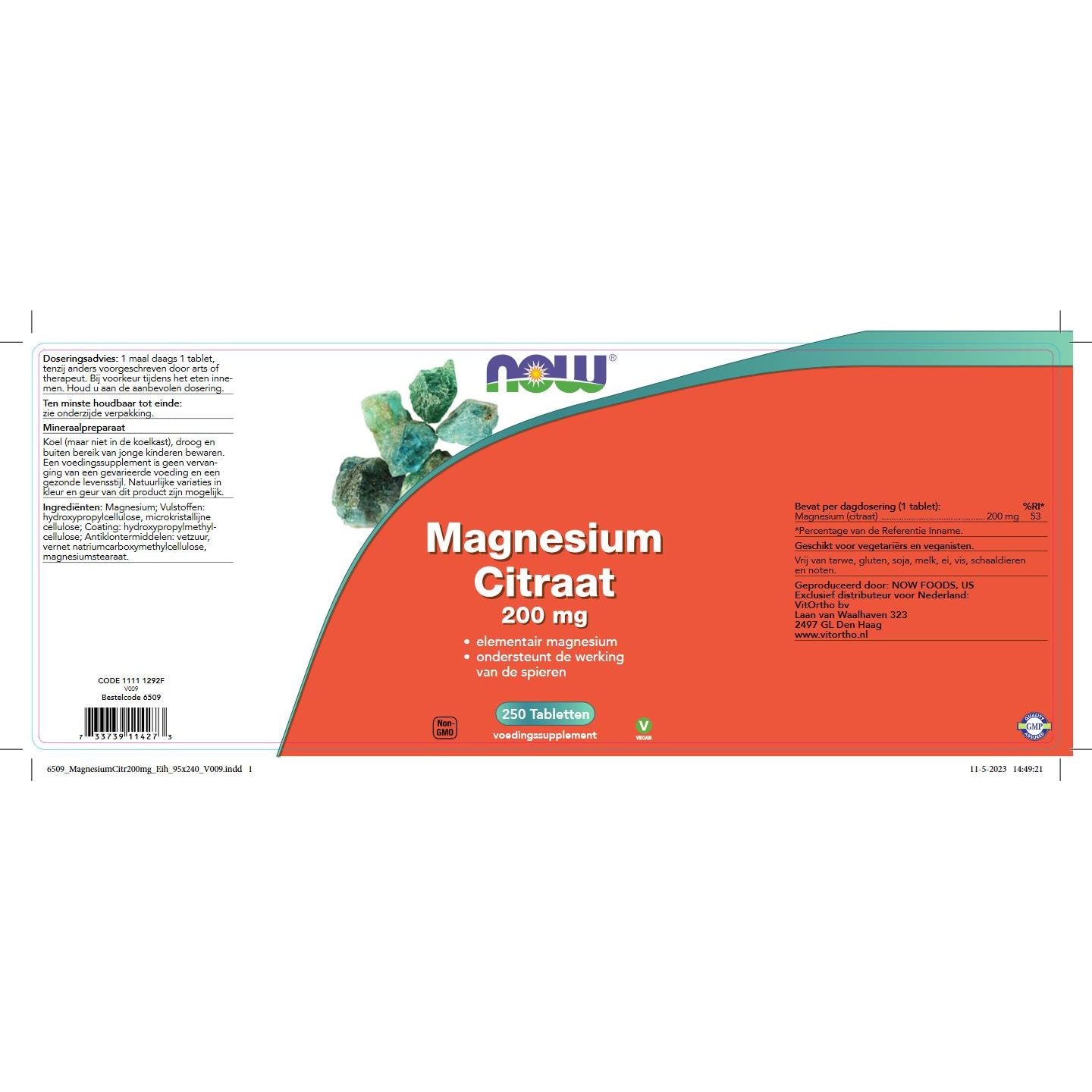 Magnesium Citraat 200 mg Mineralen NOW