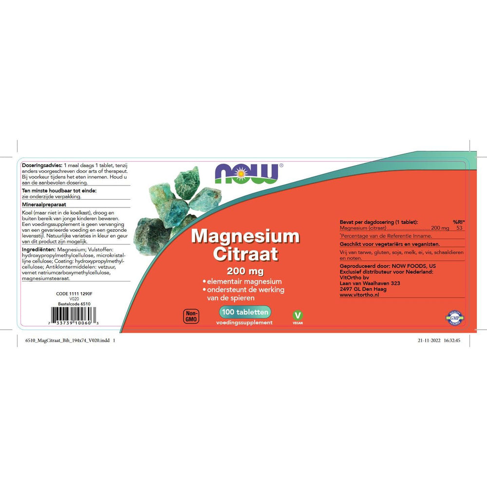 Magnesium Citraat 200 mg Mineralen NOW