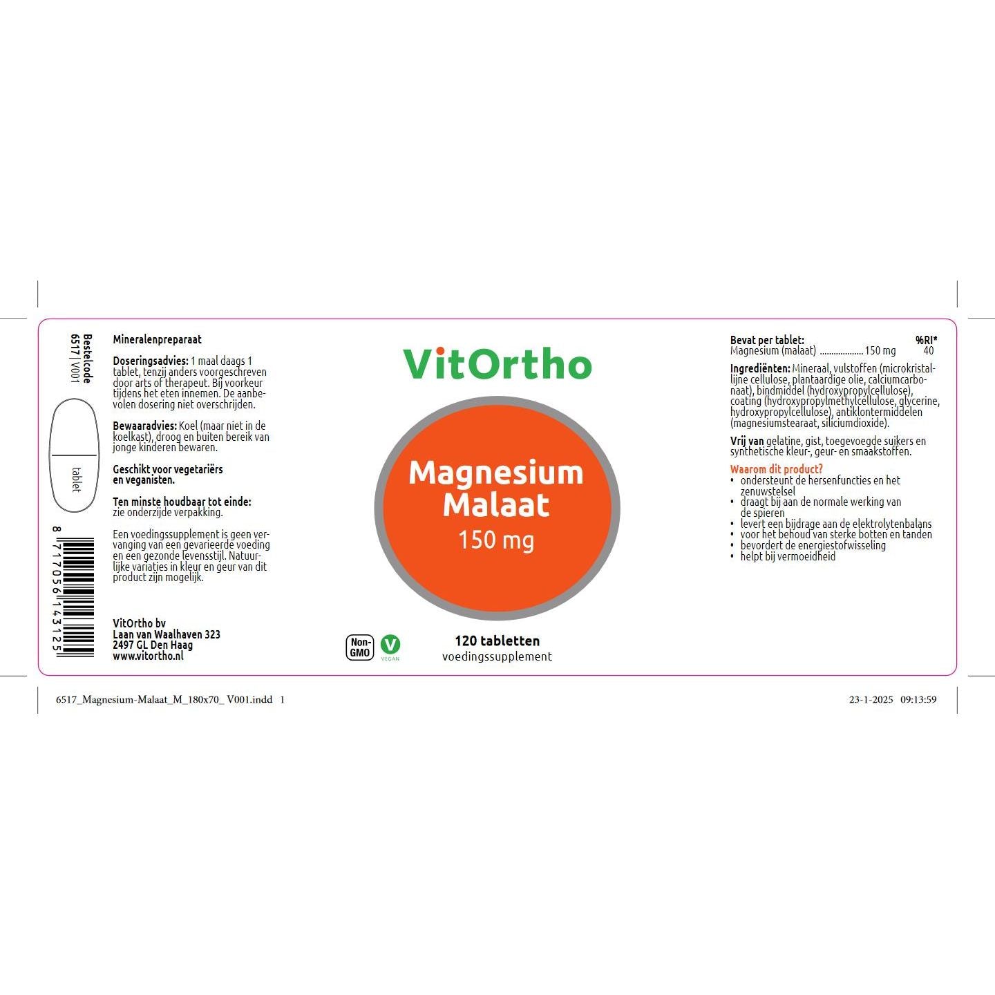 Magnesium Malaat 150 mg Mineralen VitOrtho