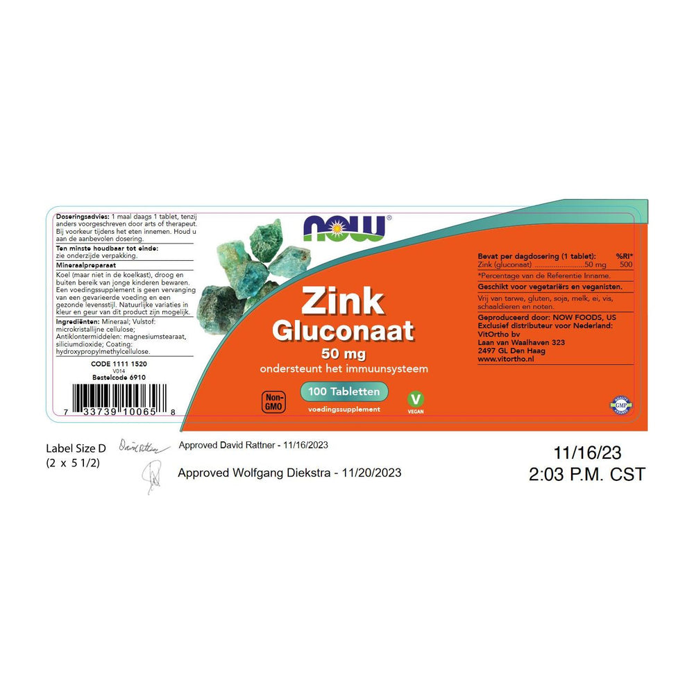 
                      
                        Zink Gluconaat 50 mg Mineralen NOW
                      
                    