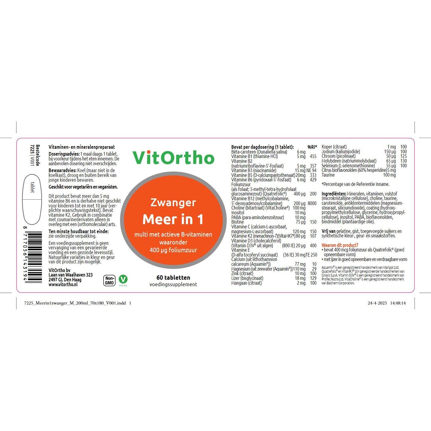 Meer in 1 Zwanger | 60 tabletten Multivitaminen VitOrtho