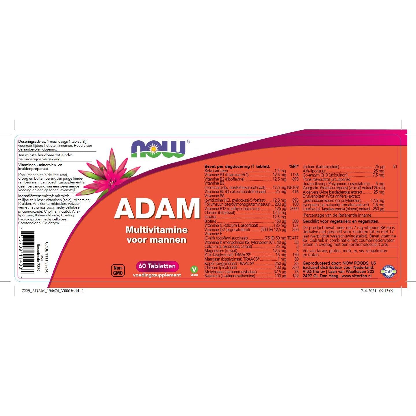 ADAM Multivitamine voor mannen Multivitaminen NOW