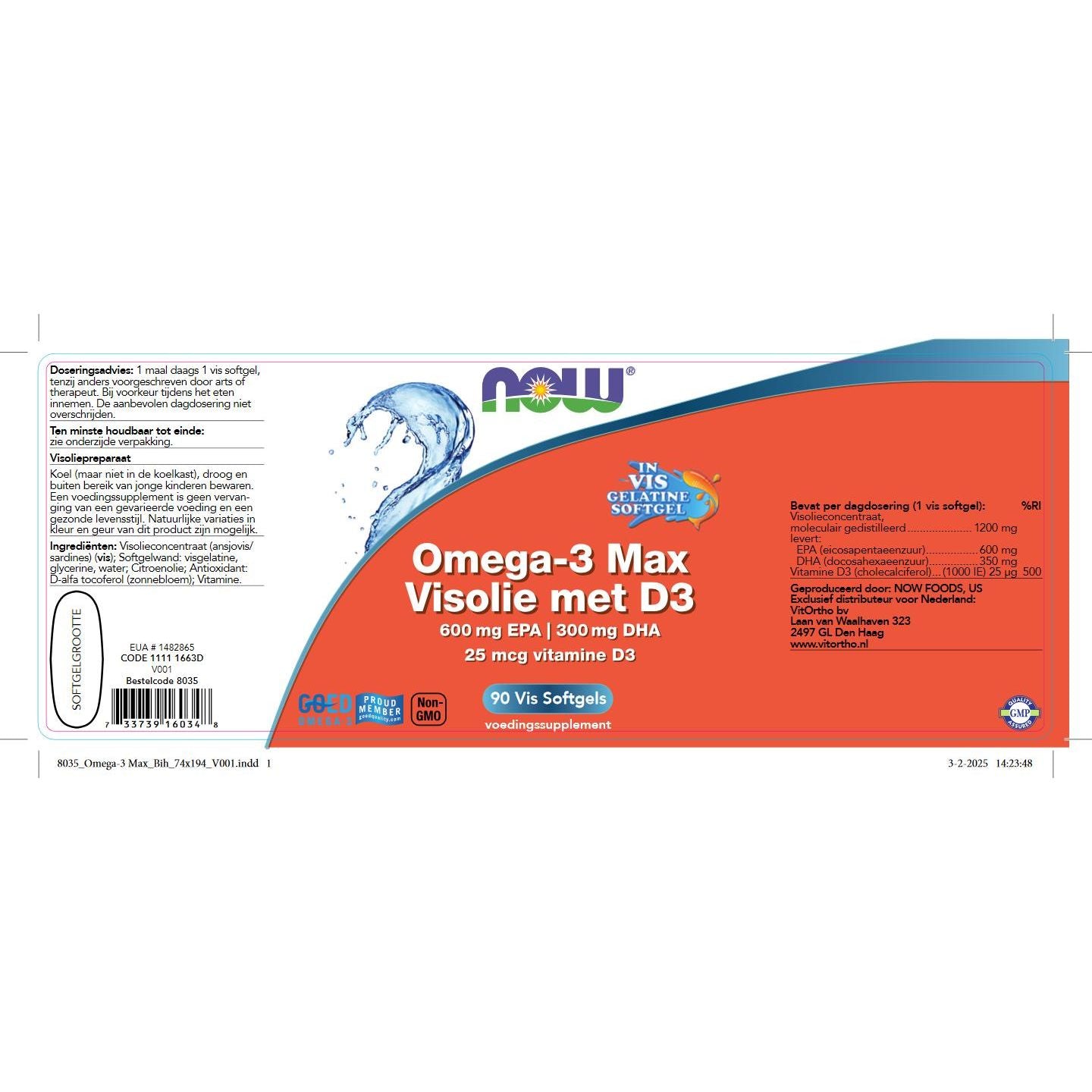 Omega-3 Max Visolie met D3 600 mg EPA 300 mg DHA Vetzuren NOW