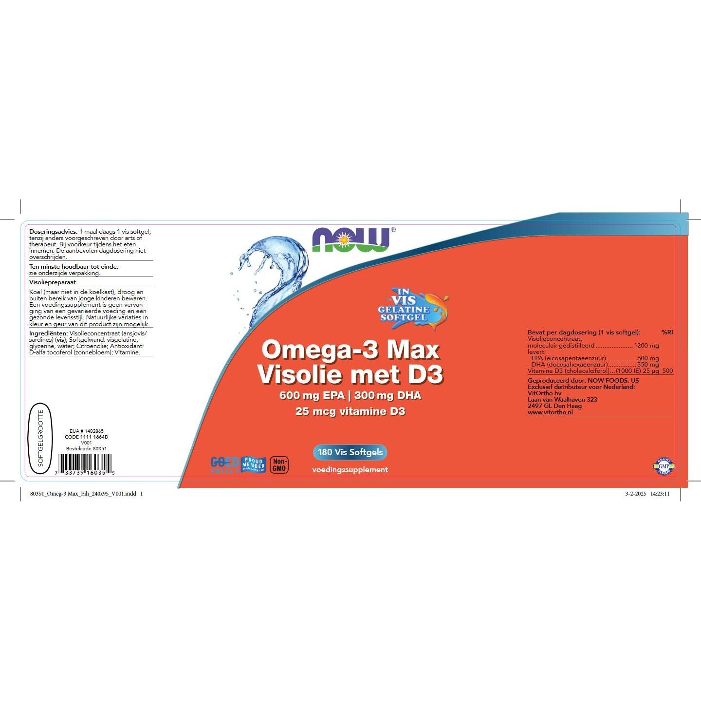 Omega-3 Max Visolie met D3 600 mg EPA 300 mg DHA Vetzuren NOW