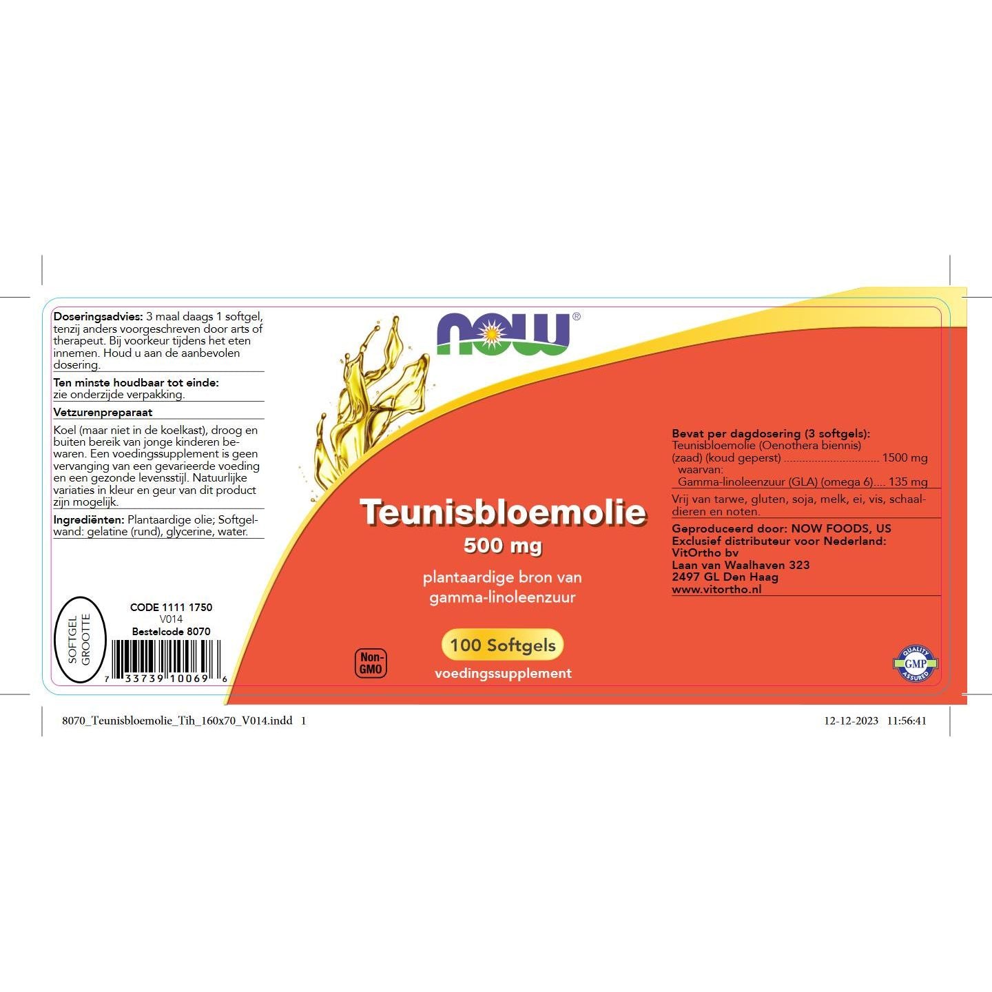 Teunisbloemolie 500 mg Vetzuren NOW